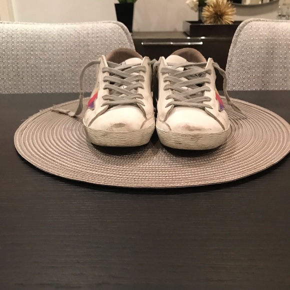 Golden Goose Superstar Sneakers. White leather w/rainbow star and glitter back - Picture 5 of 6